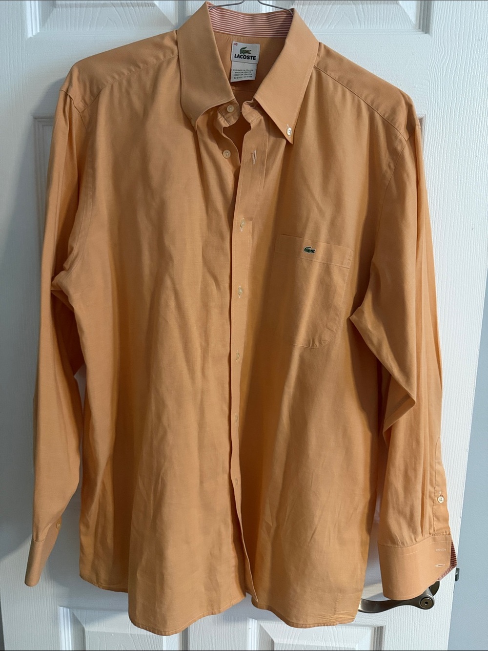Lacoste Vintage Long Sleeve Button Down Shirt Peach Orange Size 45 XL XXL